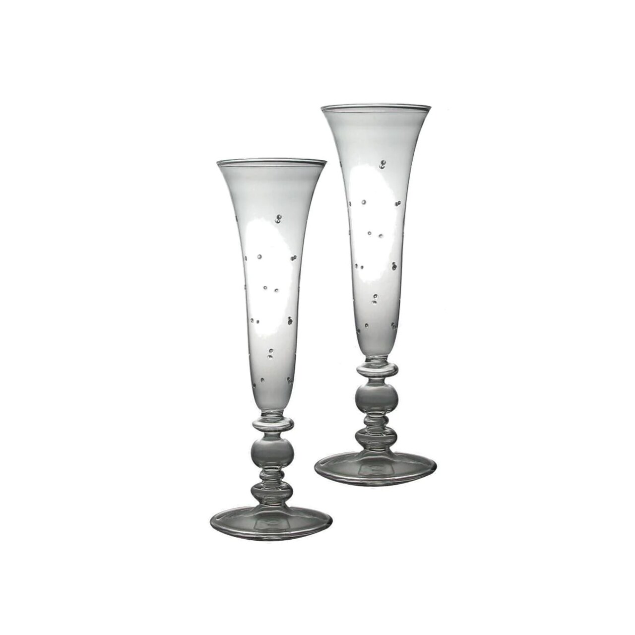 Crafted Creations Set of 2 Clear Embossed Dots Champagne Flute Glasses 10"
